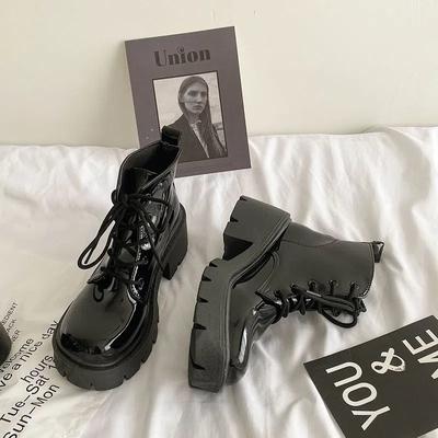 Heightened Lacquer Leather Women's 2024 New Spring and Autumn Thick Heel Short Boots High Heel Short Barrel British Style Boots