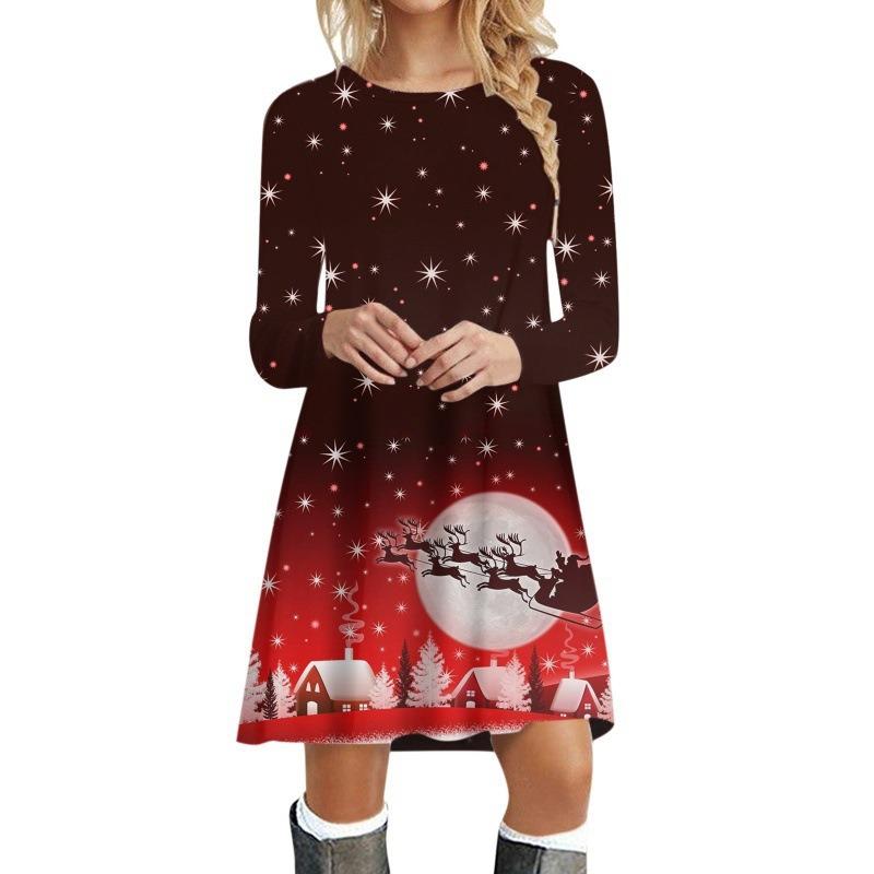 IHUASU Fashion Autumn Winter Long Sleeve O-Neck Casual Dresses