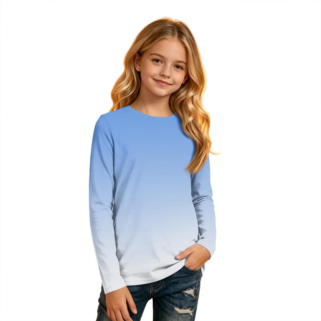 Kids' Round Neck Long Sleeve Gradient Print T-Shirt for Casual Everyday Wear