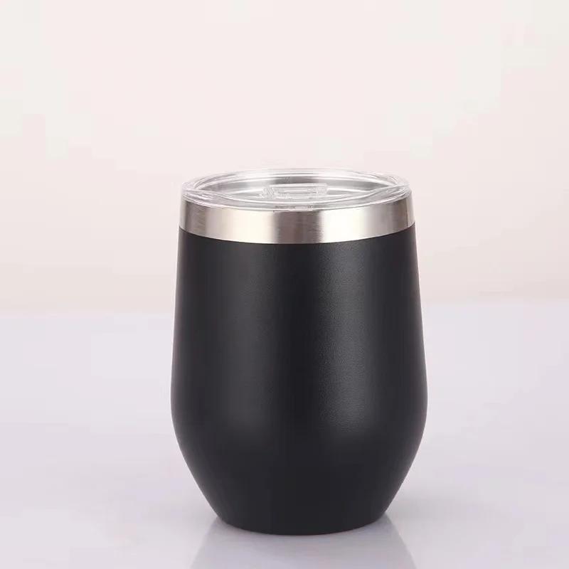 12oz 304 Stainless Steel Insulated Wine Tumbler, Double Wall Vacuum Cup with Clear Sliding Lid (as the picture,12OZ)