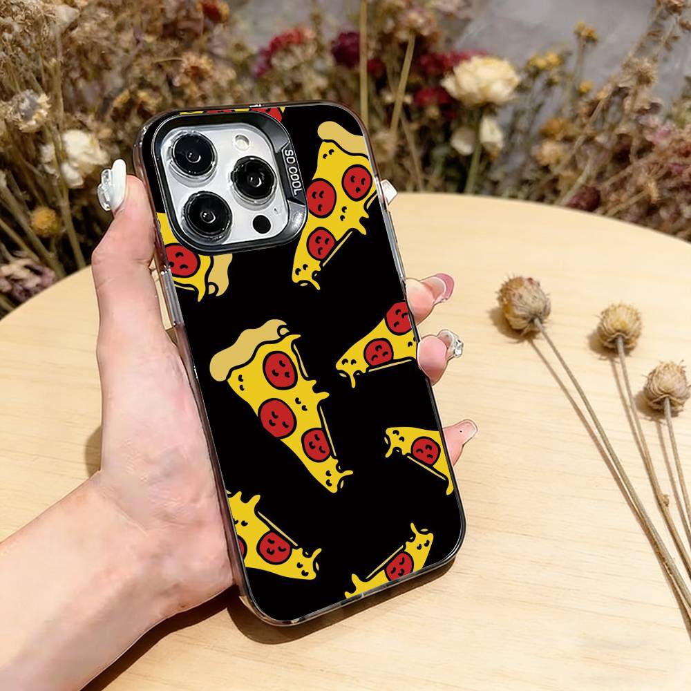 

pizza Phone Case For iPhone 17,16,15,14,13,12,11 Plus,Pro Max,XS,Colored Silver Plated Inside Cover iPhone12ProMax