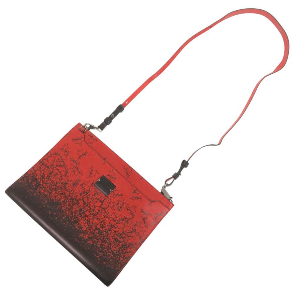 Used AUTHENTIC Christian Louboutin 2Way Sky Pouch Shoulder Bag Red/Black Leather