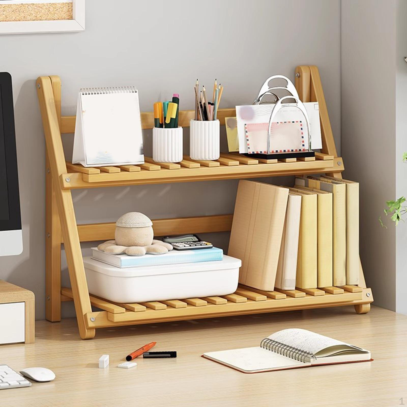 

Bamboo Plant Stand Desktop Organizer 2 Layer Decorative Flower Pot Display Rack Shelf Light Brown 30cm