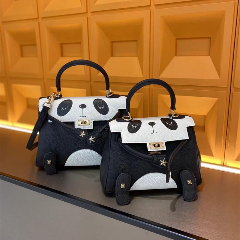 

2025 Женская сумка через плечо из натуральной кожи с рисунком личи и пандой Medium 25cm Gold Buckle