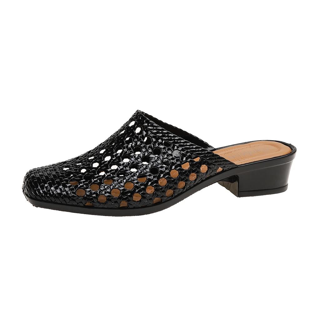 Fashion Women's Slippers 2025 Summer New Fashion PVC Hole Slippers Women's Beach Soft Hollow Middle High Heel Sliding Sandals Slippers