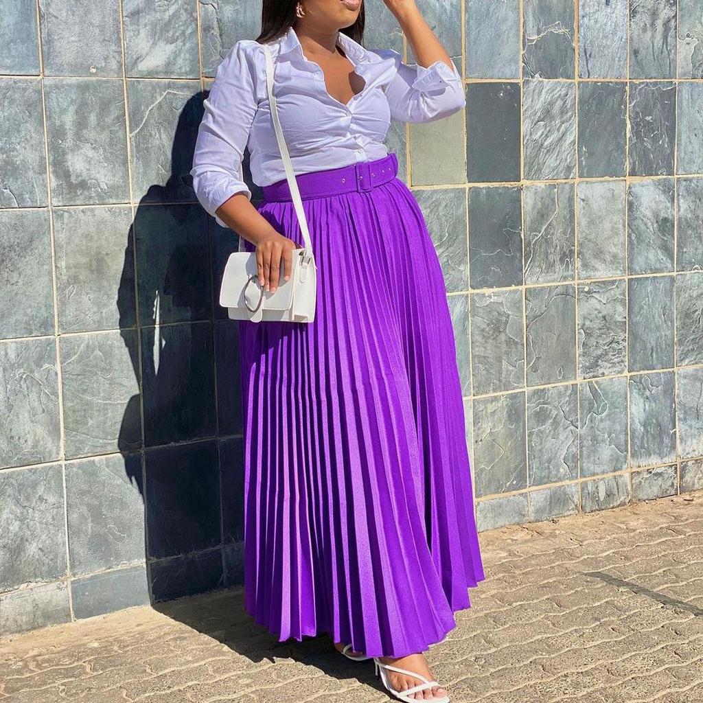 Elegante Gonna Pieghettata con Cintura per Donna – Stile Europeo e Americano