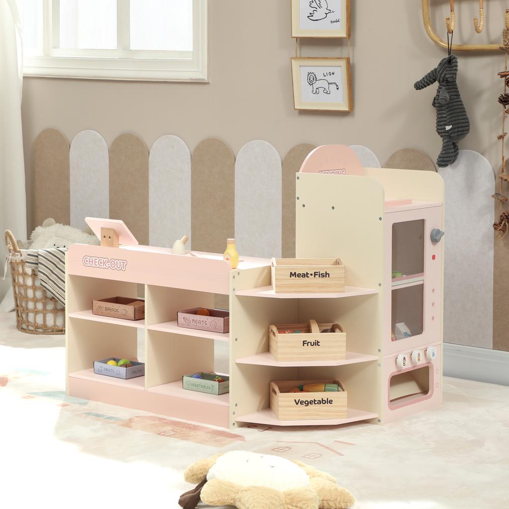 Kids Grocery Store, Children Supermarket Playset with Cash Register, Vending Machine, Display Shelves