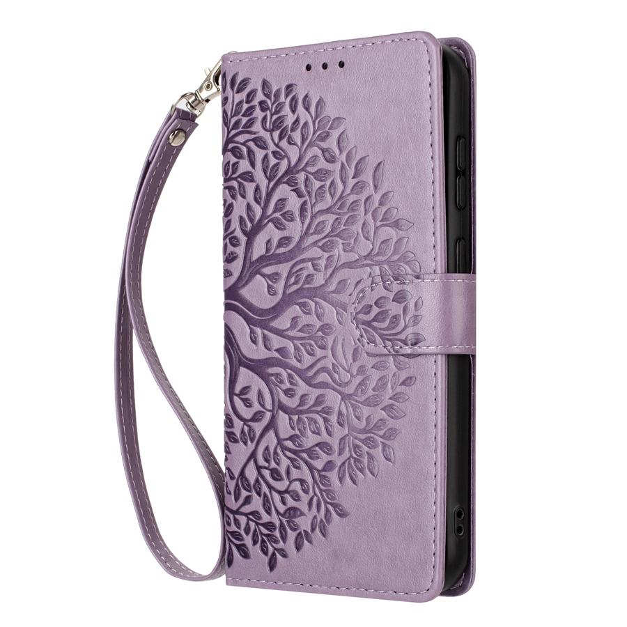 

Тиснений браслет-чохол для телефону з деревом для Xiaomi Redmi Note 15 14 13 12 11 10 зі штучної шкіри з відділенням для карток, чохол-гаманець з браслетом для OPPO/Honor Redmi Note 11/Note 11S 4G фіолетовий