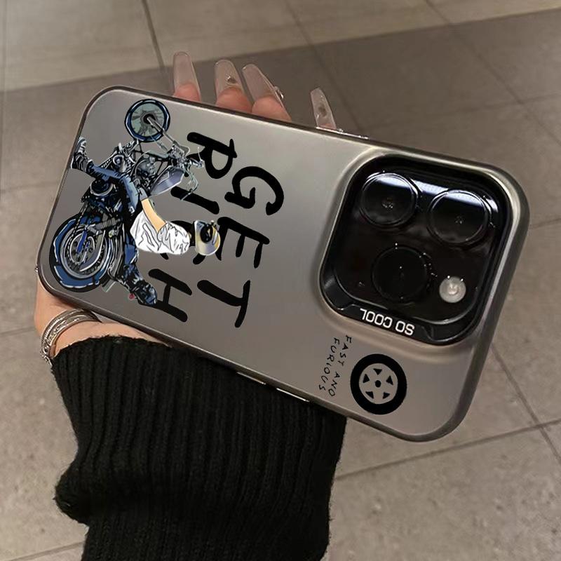 Case For iPhone 14 Motorcycle Pattern Laser Phone Case For iPhone 15 13 12 11 Pro Max X XR XS 7 8 Plus Plating Matte Back Cover