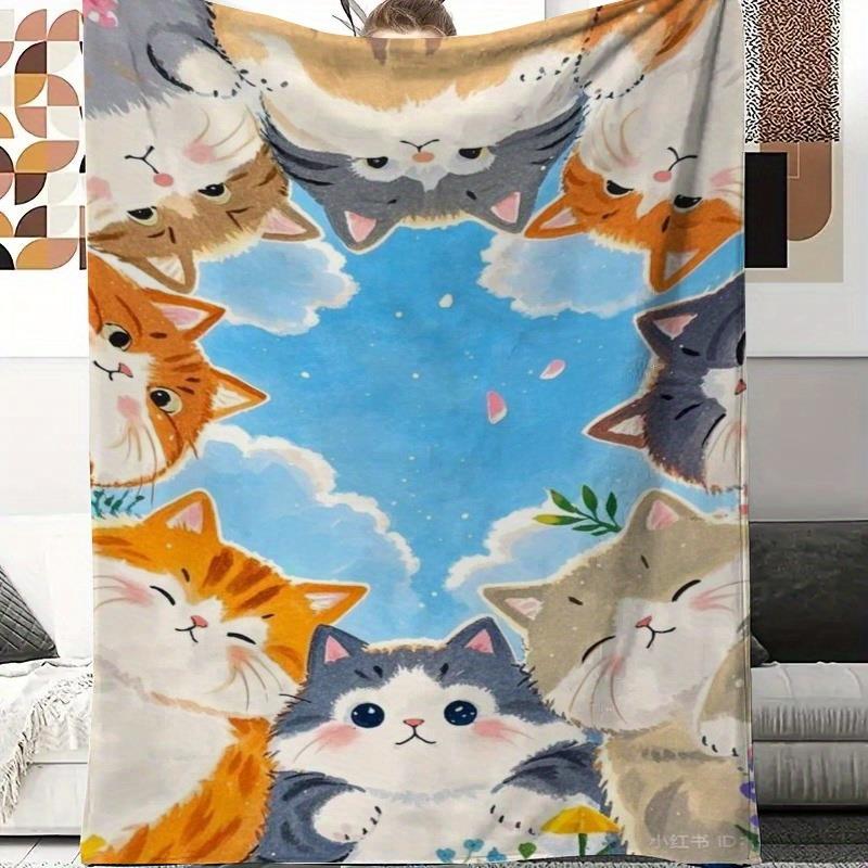 

Cute cat face pattern Flannel printed blanket suitable for all seasons suitable for living room office sofa and travel 180x250CM 75x100cm