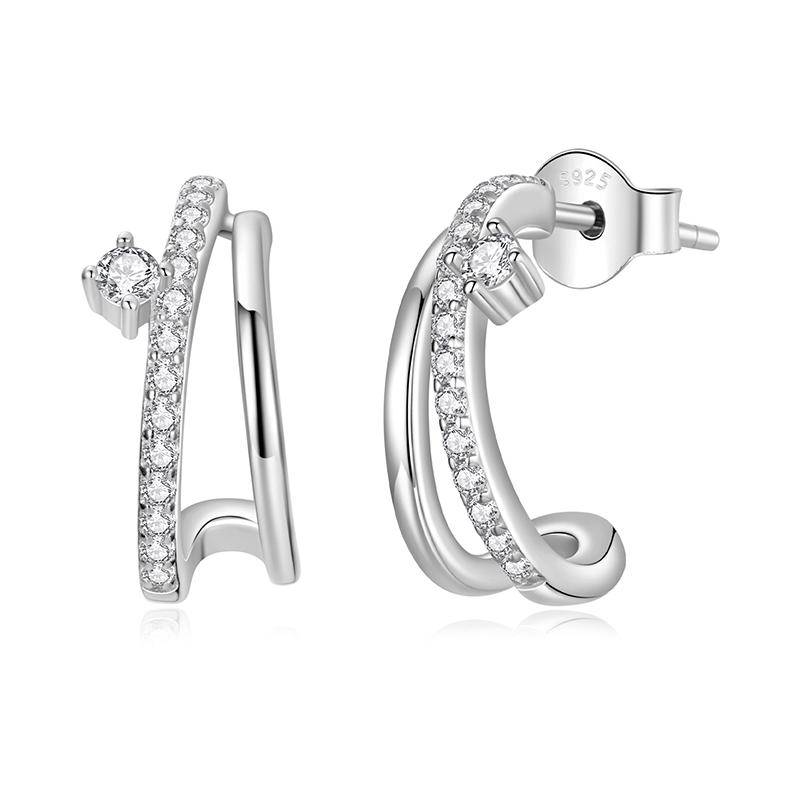 BAMOER Moissanite Detachable Stud Earrings, Double Layer Hoop Shape Earrings D Color Round Cut 925 Silver for Women