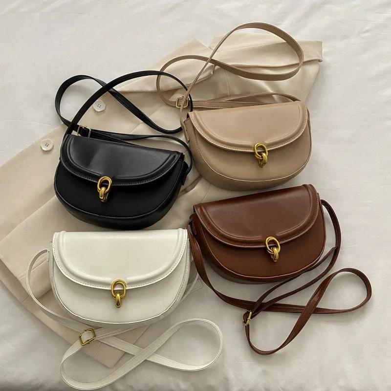 Женская сумка через плечо Trend Texture New Temperament Simple Solid Color Saddle Bag — фото 3