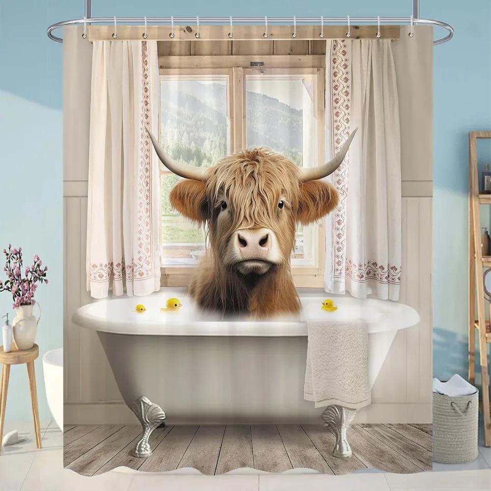 Zábavný potápěčský sprchový závěs pro kočky Kreslená zvířata Styl olejomalby Polyester omyvatelné sprchové závěsy Dekor do koupelny s háčky