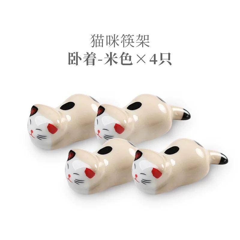 1/2/3/6pcs Cat Shape Ceramic Chopsticks Holder Stand Chopstick Rack Spoon Stand Pillow Japanese Style Kitchen Tableware Tools