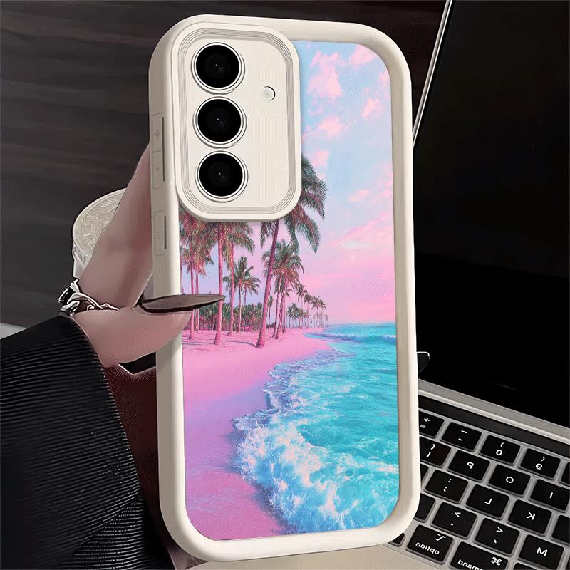 Phone Case for Samsung Galaxy S26 S25 Ultra S24 FE Pink Sunset Beach Dreamy Scenery Shell S23 Plus S22 + S21 S20 5G Soft Silicon