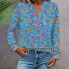 Women's Fashionable And Casual Shirt Long Sleeve V-neck Button Printed Blouse Top