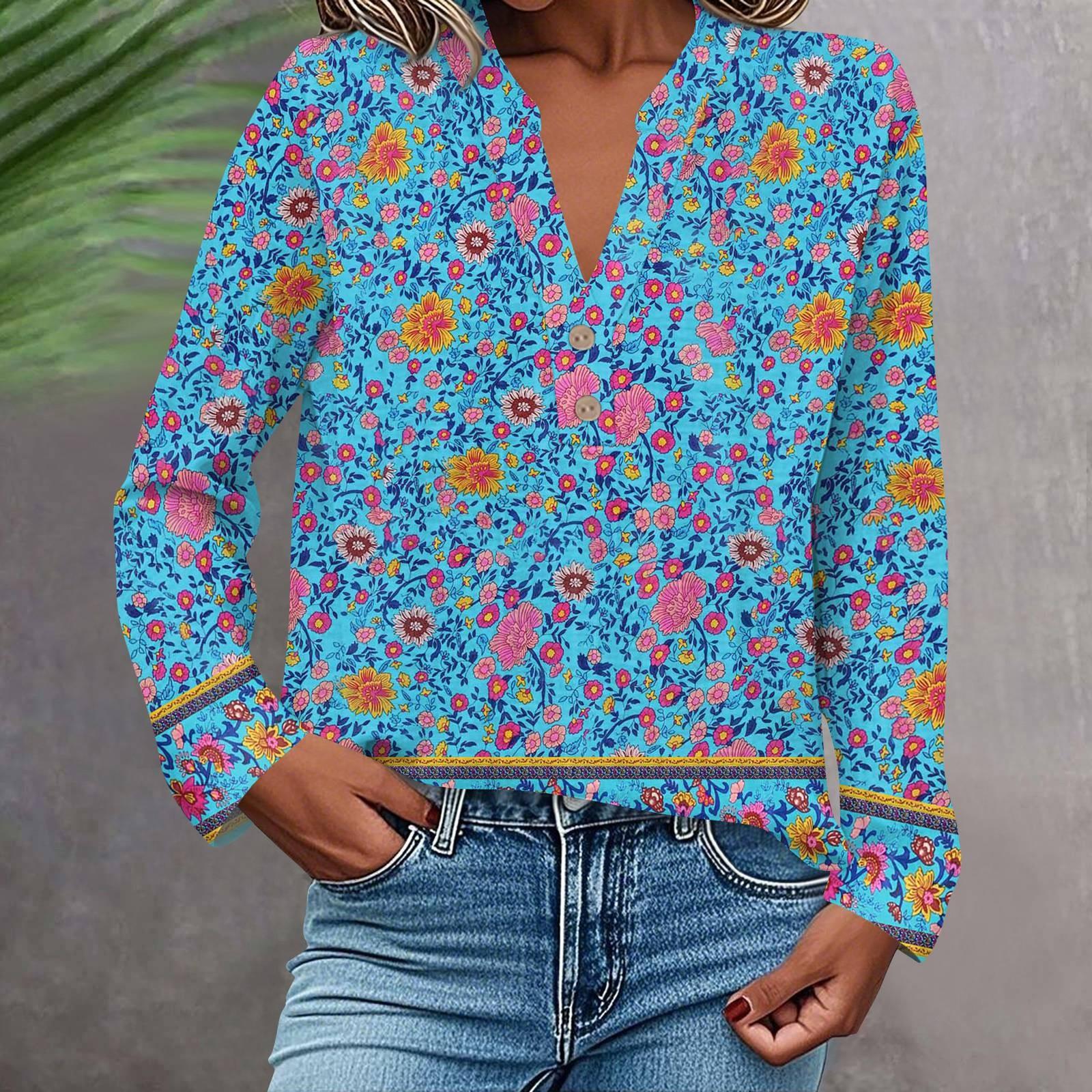 

Женская модная и повседневная рубашка с длинным рукавом, V-образным вырезом, на пуговицах, с принтом, блузка, топ XXL