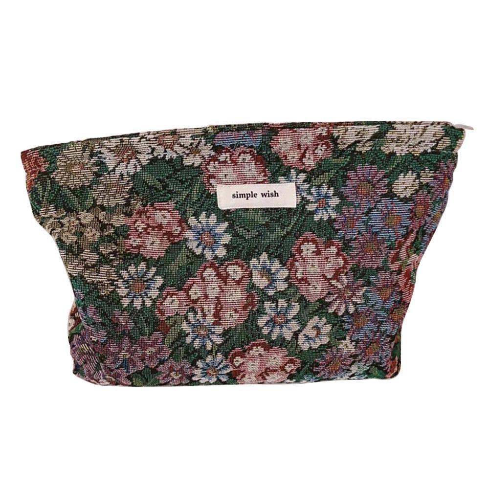 Cosmetic Bag Flower Pattern Canvas Makeup Bag Travel Toiletry Accessories Pouch Organizer