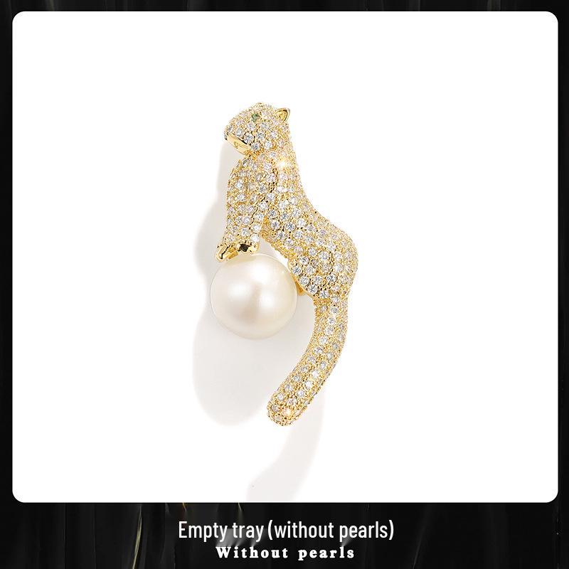 

Мужская брошь высокого класса с жемчугом и цирконом в виде леопарда, толстая позолота, булавка для костюма