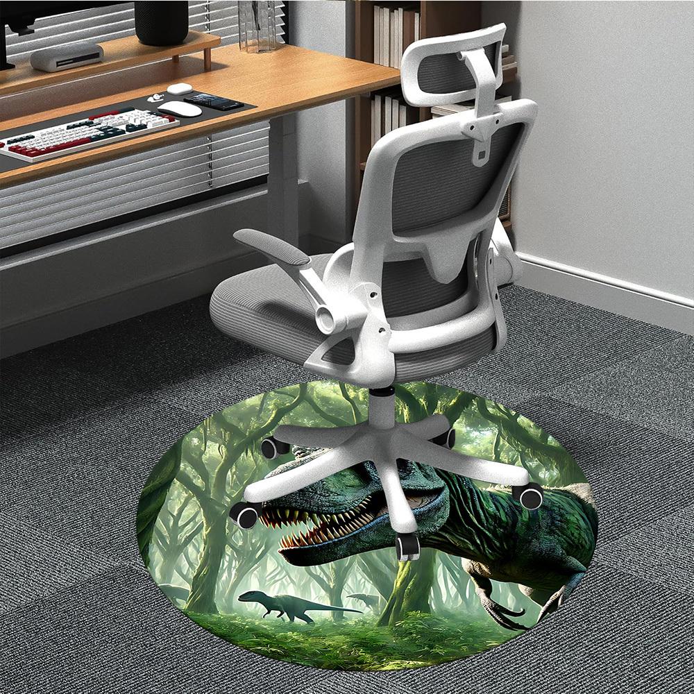 

1pc Dinosaur Forest Scene Chair Carpet for Office, Round Non-Slip Durable Large Size Office Carpet, Suitable for Office, Beautiful Decoration 80cm