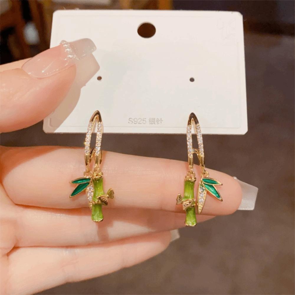 Light Luxury Women Earrings Chinese Stud Earrings Drop Earrings Zircon Bamboo Earrings  Daily Wear
