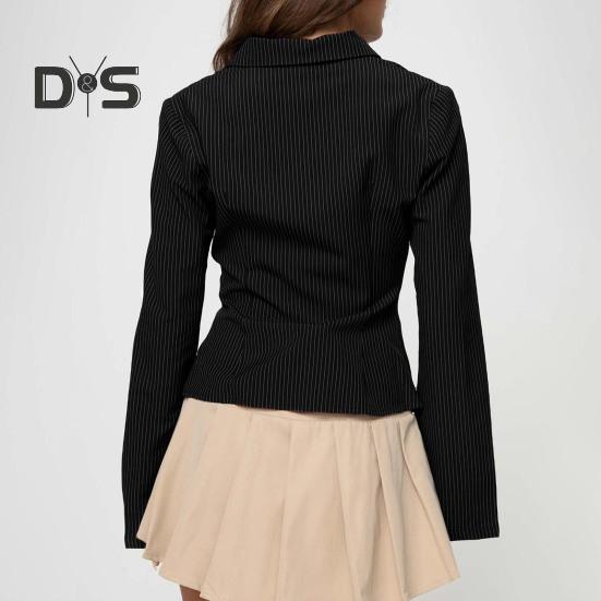 Damen-Hemd mit Revers, langen Ärmeln, gestreiftem Print, Knopfleiste, schmale Passform, vielseitige Oberteile für den Alltag