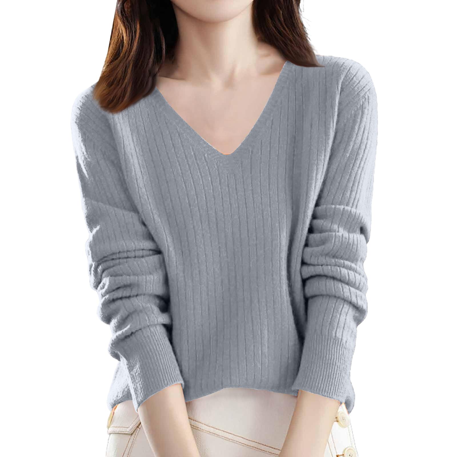 

Women s Loose-Fit Knitted Base Layer Sweater V-Neck Pullover Long Sleeves Solid Colour L