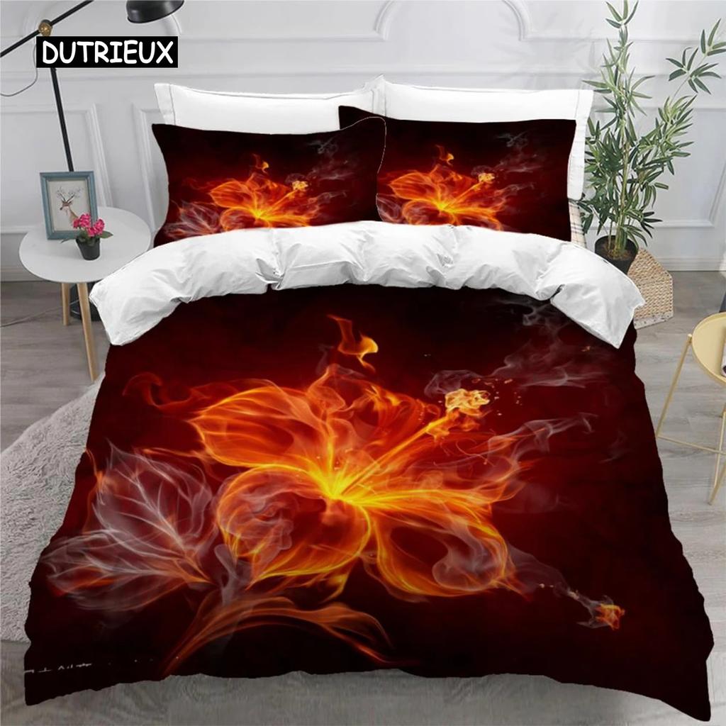 Colorful Flame Duvet Cover 3D Cool Fire Bedding Set for Kids Girls Soft Microfiber Quilt Cover with Zipper Closure