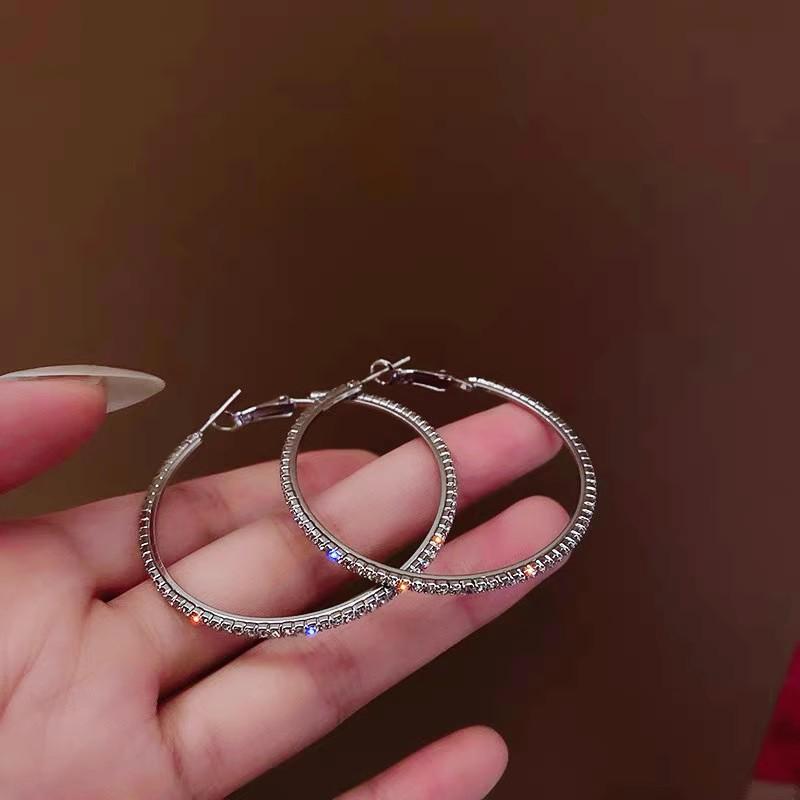 111 Silver Needles European and American Exaggerated Diamond-set Large Circle Earrings, Fashionable Temperament Earrings Show Face Thin Earrings