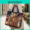 Bolsa Tote Matelassada Estampada Tecido Retrô Bolsa Tote para o Dia a Dia Vintage Leve Dobrável Bolsa de Mão para Mulheres Uso Diário Viagem Compras