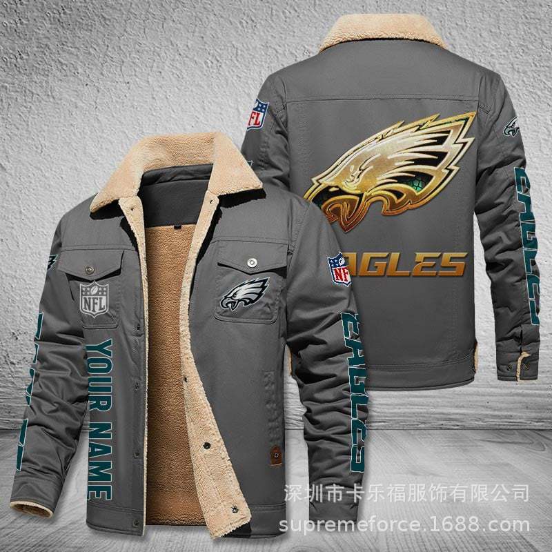 American football team football jersey Philadelphia Eagles jersey autumn and winter velvet cotton jersey sports jacket men's jacket