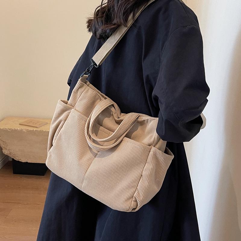 Women's Large-Capacity Corduroy Tote - Versatile Crossbody, Shoulder, Handbag for Commuting and Casual Use
