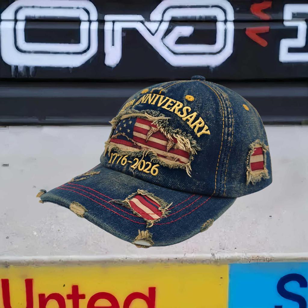 250th Anniversary Vintage American Flag Denim Baseball Cap Unisex