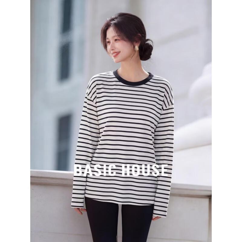 Basic House Women s Striped Tencel Blend Long Sleeve T-Shirt One Size