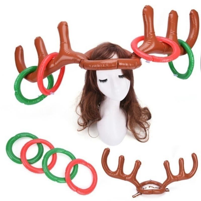 Inflatable Deer Antler Headband 4-ring Deer Antler Loop Toy Christmas Reindeer Antler Headband Holiday Game Children's Loop Toy