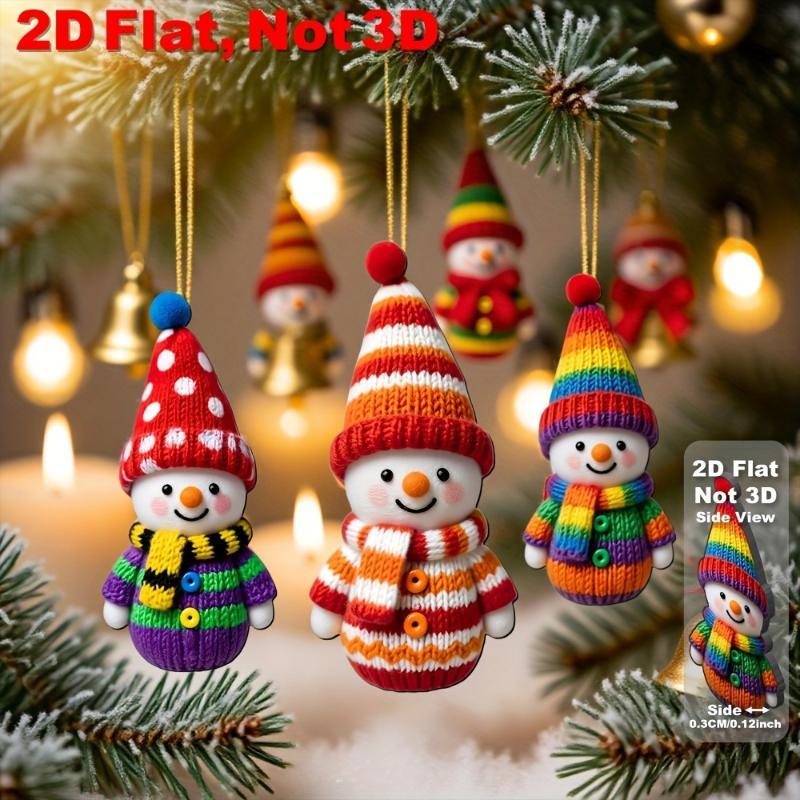 1/16/32Pcs 2D Flat Wooden Snowman Hanging Ornament Colorful Knit Style Snowman Pendant For Christmas Tree Xmas Holiday Decor