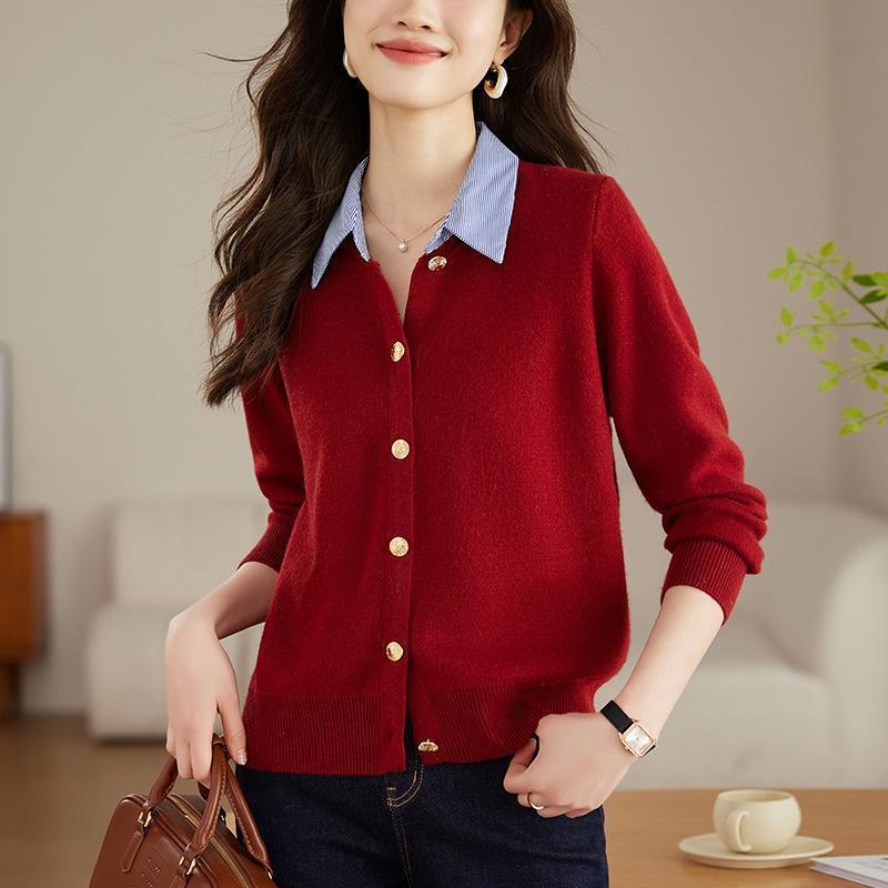 Elegant Knit Cardigan with Shirt Collar - Fashionable Two-Piece Style for Spring & Autumn 2026