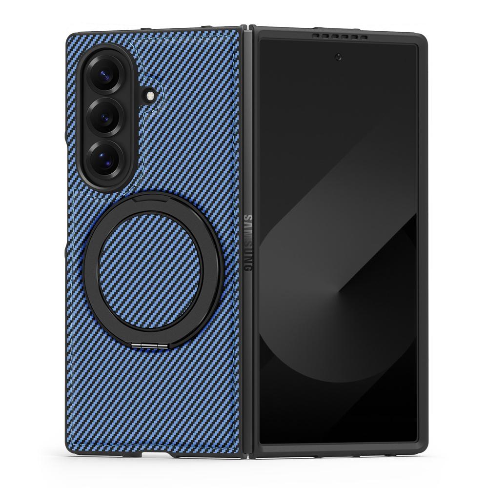 KEYSION Kevlar Carbon Fiber Texture Case for MagSafe for Samsung Galaxy Z Fold 7 6 5 4 3 360° Rotating Magnetic Ring Stand Phone Cover