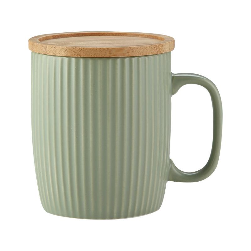

400ml Ceramic Coffee Cup with Handle Cute Creative Modern Ribbed Design Tea Cup for Latte Cocoa Thanksgiving Christmas Gift 400ml зелёный