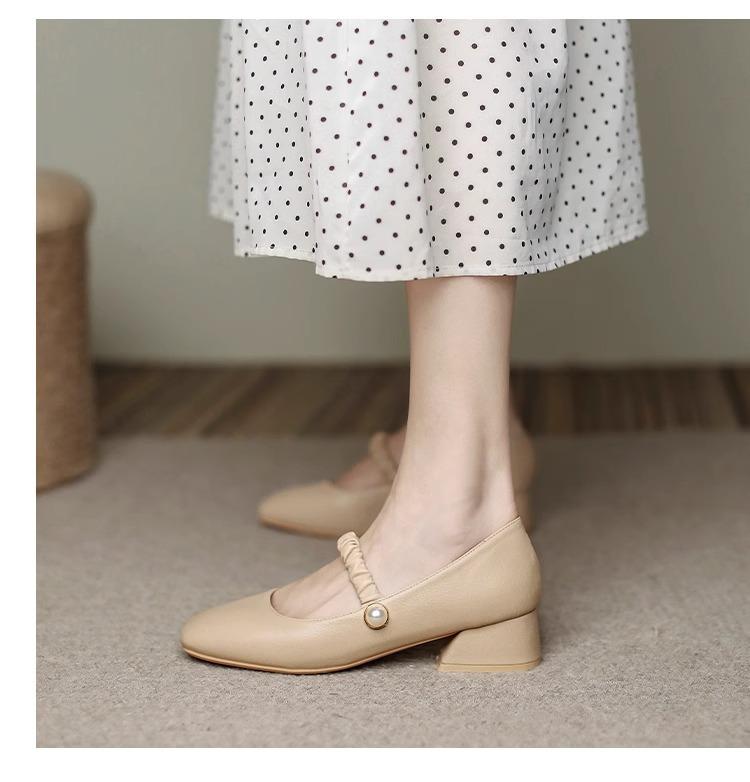 

Французский темперамент, одинарные туфли, женские, с неглубоким вырезом, квадратной головкой и юбкой, модные женские туфли Мэри Джейн на высоком каблуке и среднем каблуке 40