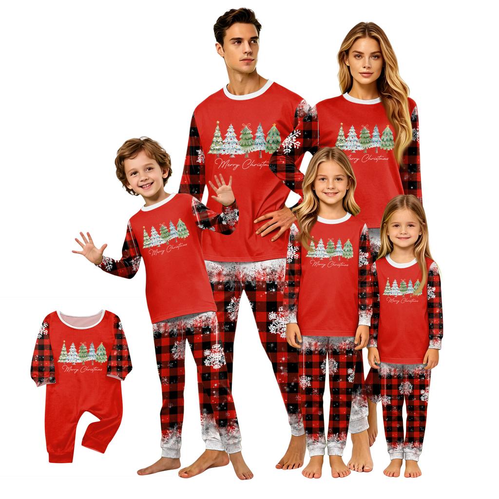 Aile Eşleşen Yılbaşı Baskılı Pijama Takımı Kadın ve Çocuklar için Uzun Kollu Üst ve Pantolon