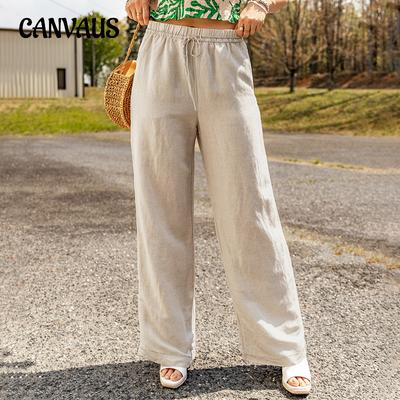 Lente en Zomer Dames Broek Casual Zak Wijde Pijp Katoen Linnen Losse Broek