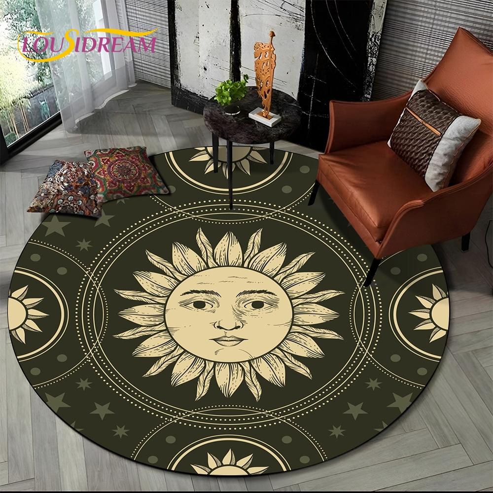 3D Mysteriou Sun Moon Tarot Mandala Magic Round Area Carpet Rug for Living Room Bedroom Kid Playroom Decor,Pet Area Rug Non-slip