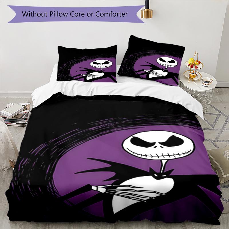 3dílná sada povlečení The Nightmare Before Christmas Uzavírání na zip Obsahuje 1 povlak na přikrývku & 2 povlaky na polštář, Měkká a pohodlná pro všechna roční období.