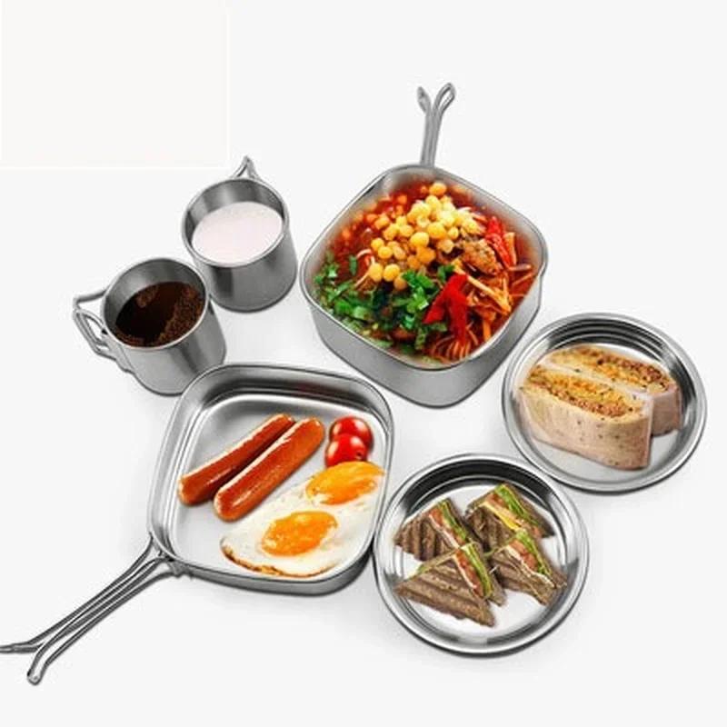 Foldable Stainless Steel Pot Cookware Set for Hiking, Camping, Picnic and Camp Cooking Cutlery