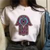 Hamasa Hand der Fatima Print Damen T-Shirts Lucky Hamsa Hand Harajuku Unisex T-Shirts Sommer Kurzarm Schwarzes Top Tees Weiblich