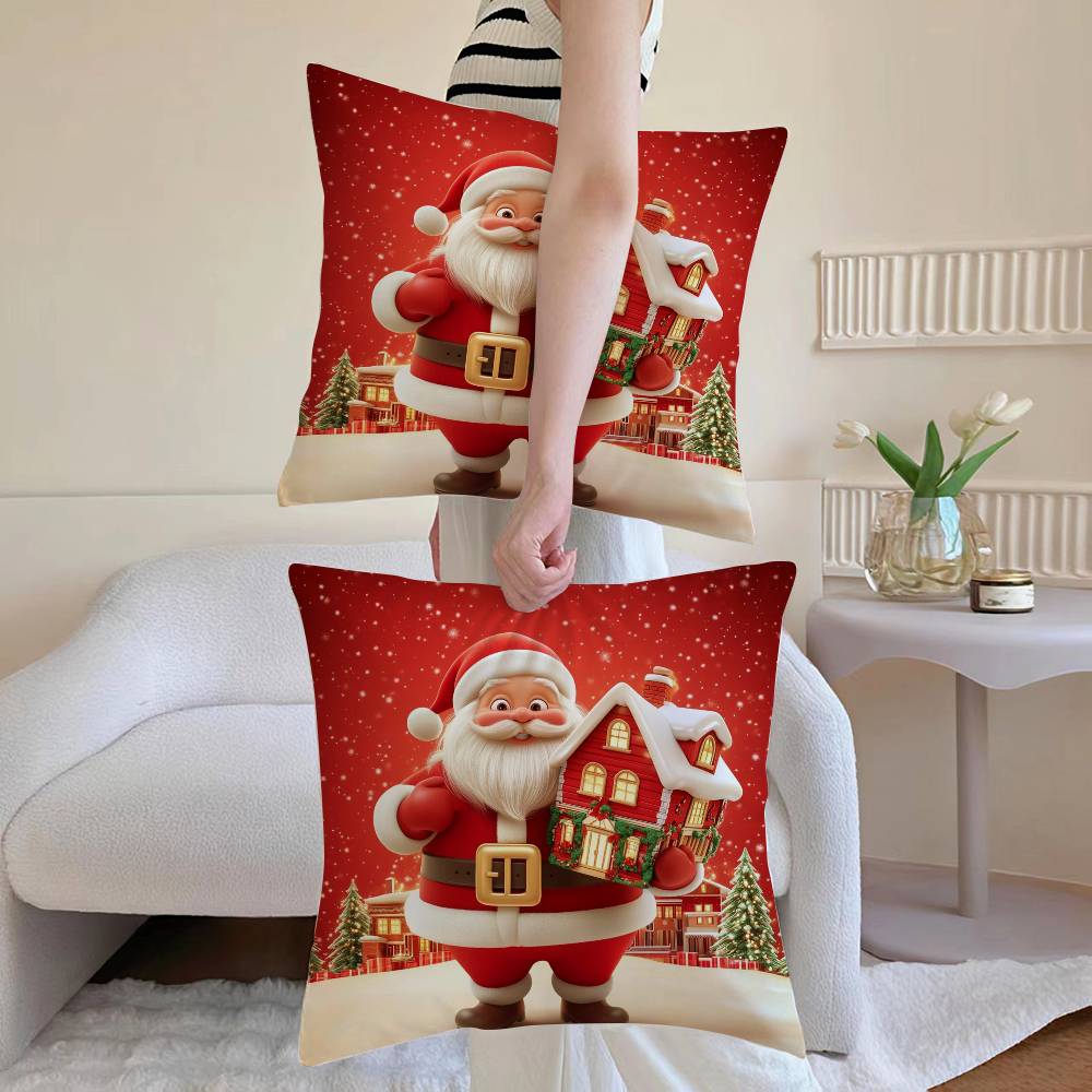 Santa Claus Pillow Case Sofa and Living Room Decorative Cushion Covers Dust-proof and Mite-proof Invisible Zipper