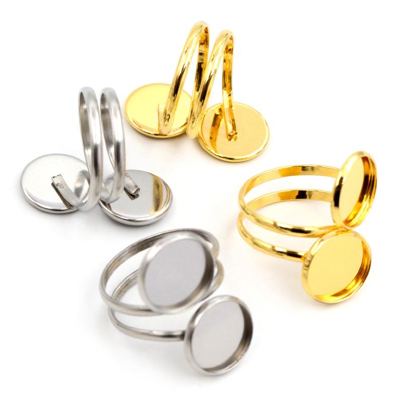 5pcs 12mm Stainless Steel Gold Plated Adjustable Ring Settings Blank Base,Fit 12mm Glass Cabochons Buttons Ring Bezels