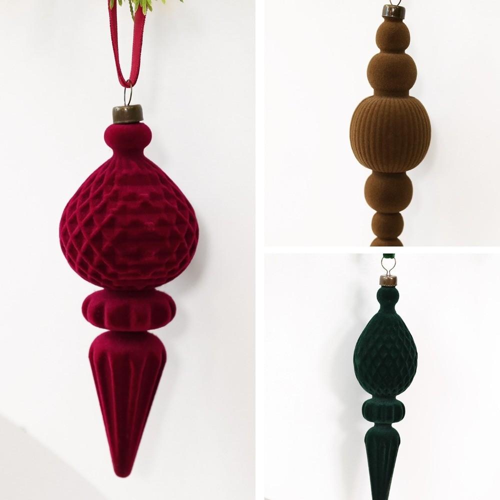 9Pcs Solid Color Velvet Christmas Ball Set Vintage Long Finial Hanging Ornaments New Year