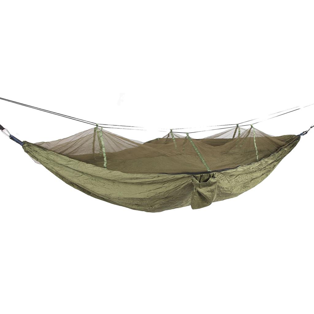 Camping Hammock with Net 210T Nylon Fabric Anti Fall Foldable Dark OD Green 440.9lb Portable